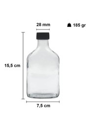 Hermia Tu-200Ccs Juego de Botellas de Vidrio 200 ml, Juego de 3 Piezas, Transparente y Negro